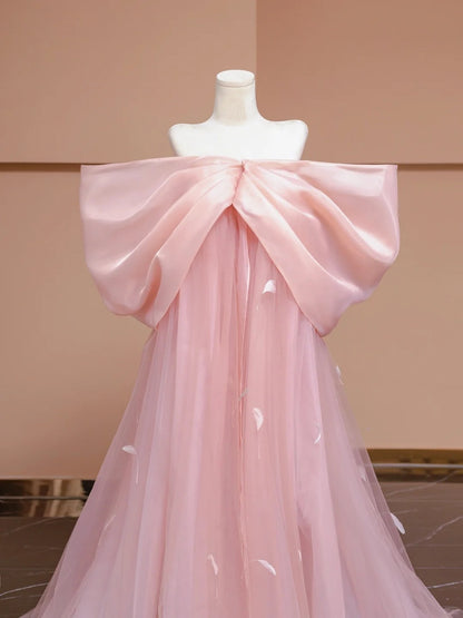 Ornate Off-Shoulder Tulle Party Dress A-Line Petal Details Prom Dress AP0888