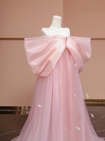 Ornate Off-Shoulder Tulle Party Dress A-Line Petal Details Prom Dress AP0888