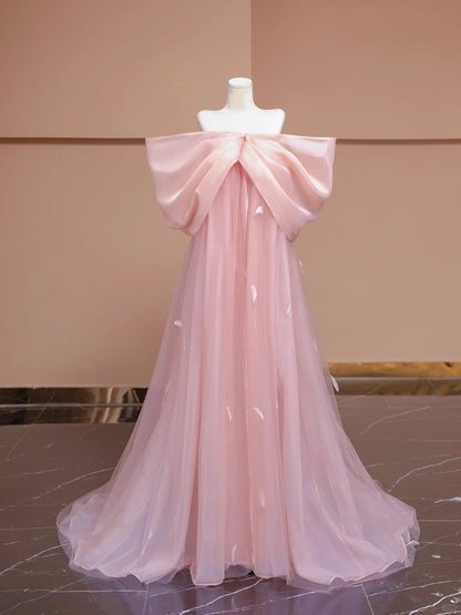 Ornate Off-Shoulder Tulle Party Dress A-Line Petal Details Prom Dress AP0888