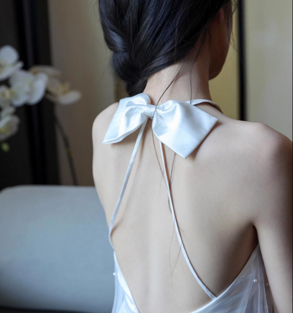 Charming Beaded Sheer Tulle Feast Ceremonies Dress Tulle Overlay Backless Halter Prom Dress AP0891