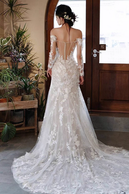 Ornate Textured Petal Sheer Lace Sleeve Maxi Dress Strapless Hollow-Out Prom Dress AP0900