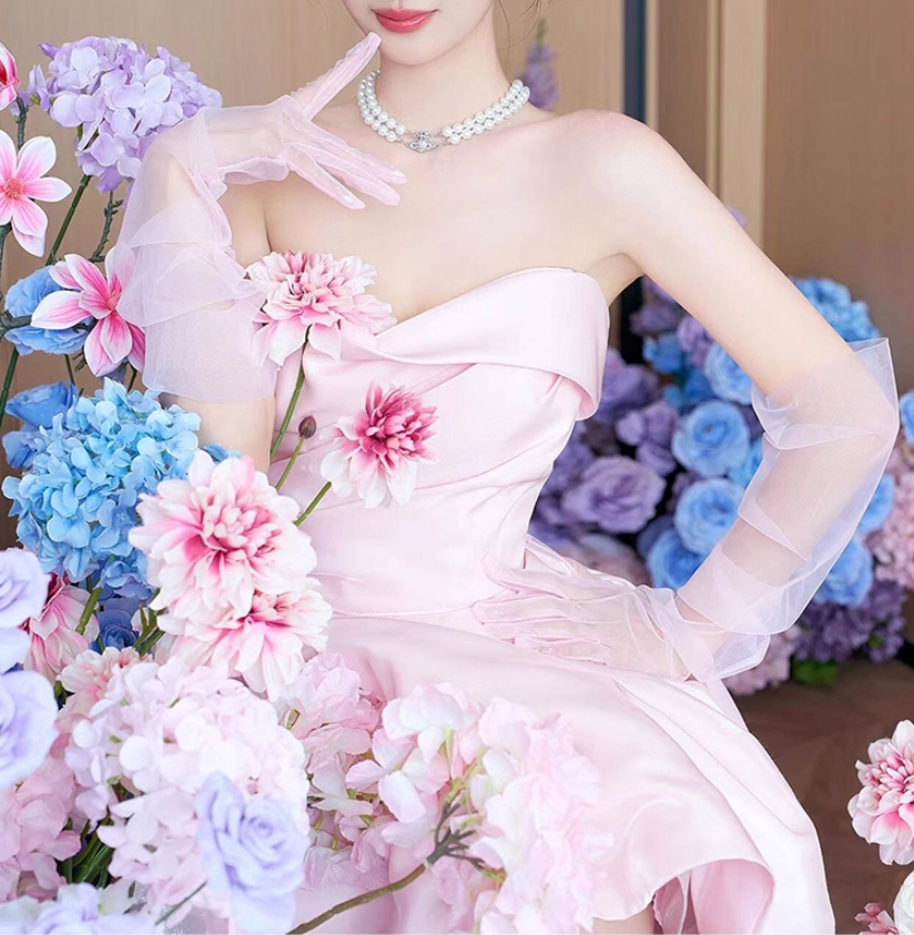 Timeless Lustrous Soft Fabric A-line Dress Strapless Mini Homecoming Short Dress AP0901