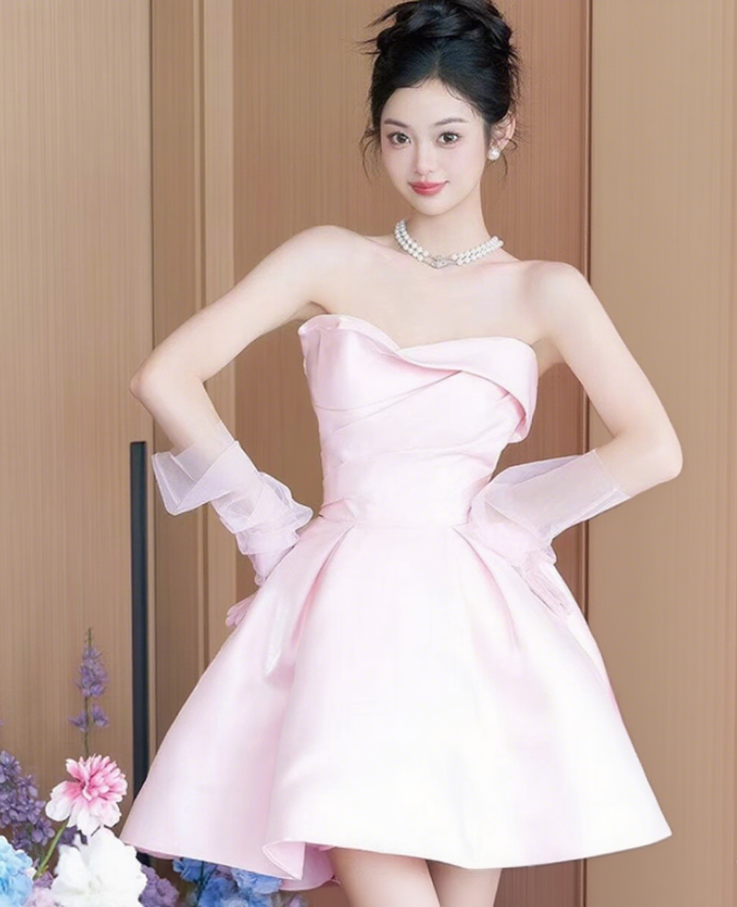 Timeless Lustrous Soft Fabric A-line Dress Strapless Mini Homecoming Short Dress AP0901