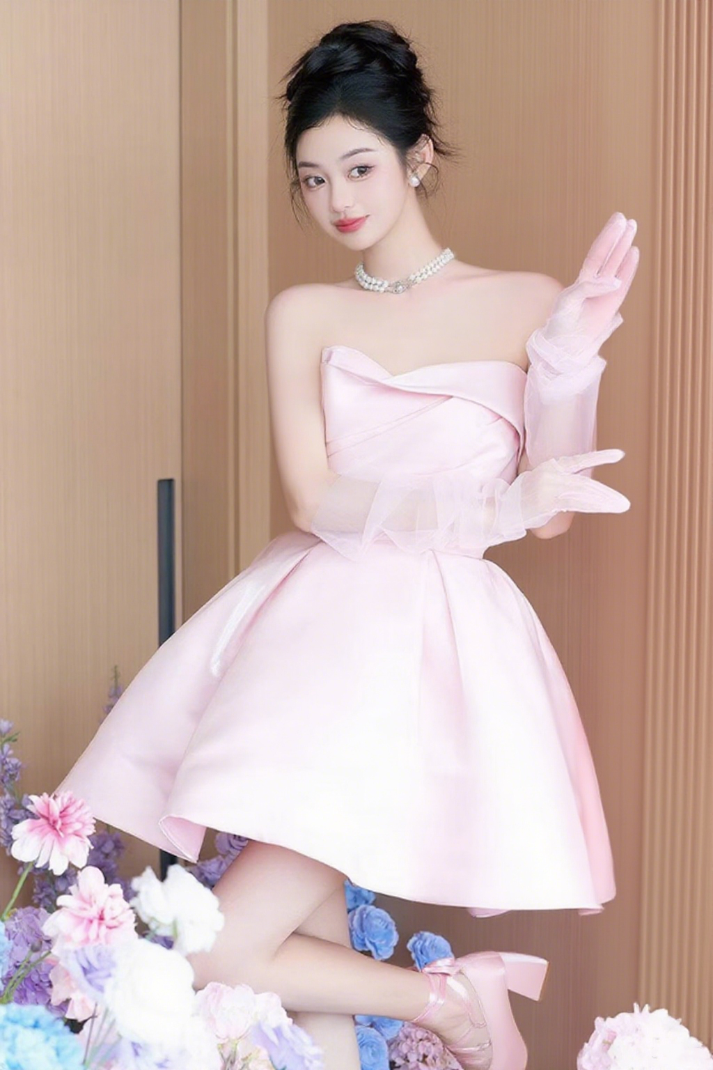 Timeless Lustrous Soft Fabric A-line Dress Strapless Mini Homecoming Short Dress AP0901