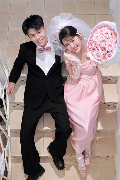 Sweet Pink Stereo Bow-Knot Cute Bridal Dress Square Neck Spaghetti Strap Wedding Dress AP0910