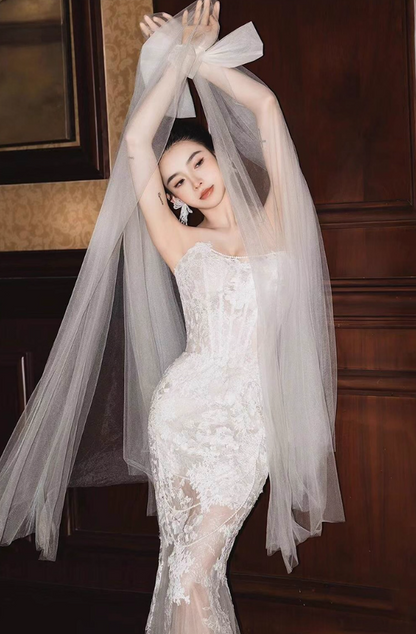 Graceful Applique Lace Open-Back Sweet 16 Maxi Dress Strapless Tulle Layered Prom Dress AP0924