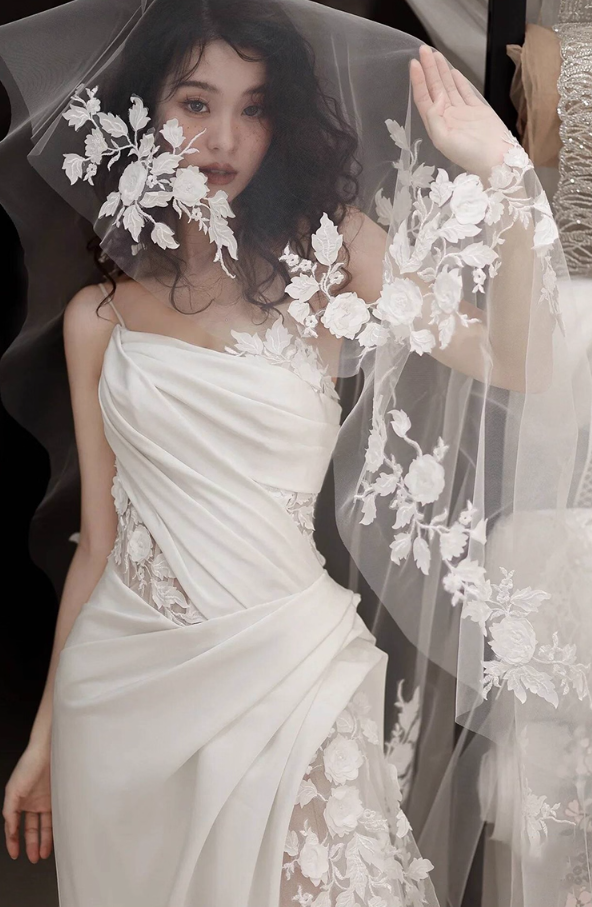 Dreamy Applique Tulle Splicing Birthday Outfit Maxi Dress Asymmetric Neckline Prom Dress AP0925