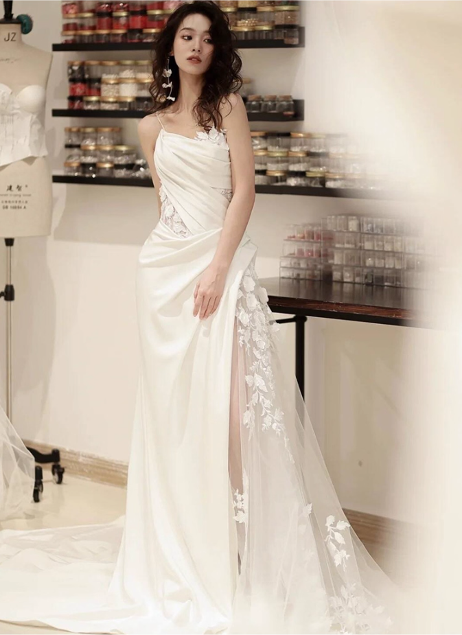 Dreamy Applique Tulle Splicing Birthday Outfit Maxi Dress Asymmetric Neckline Prom Dress AP0925