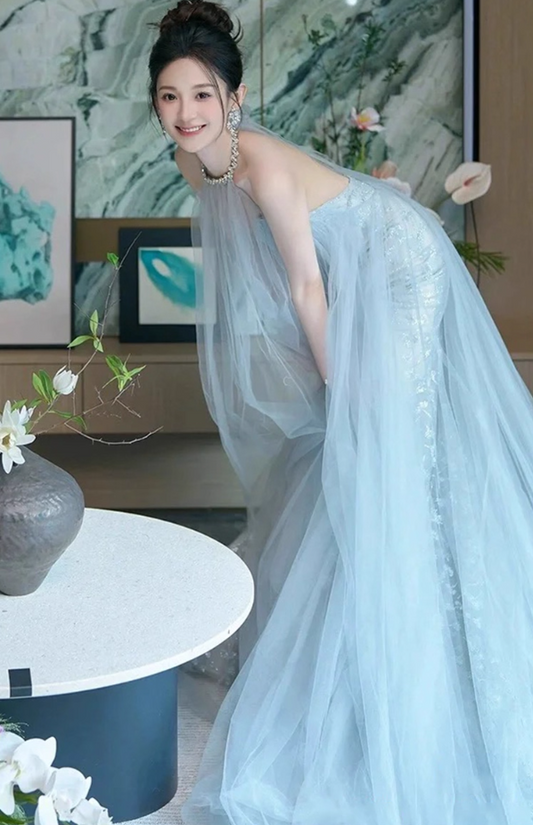 Cute Tulle Overlay Applique Lining Maxi Dress Sweet 15 Ethereal Halter Prom Dress AP0932