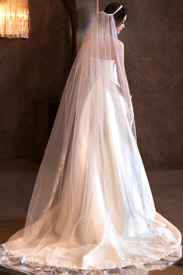 Chic Strapless Applique Satin Fabric Bridal Maxi Dress Beading Sheath Wedding Dress AP0952