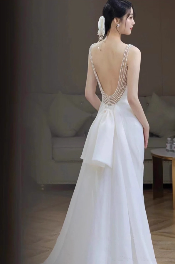 Graceful Sweetheart Neck Satin Fabric Evening Dress Square Neck Backless Beading Strap Prom Dress AP0965