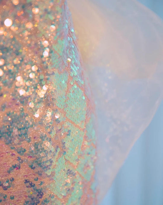 Glamorous Holographic Sequin Mermaid Evening Dress Sweet 16 Tulle Bow Prom Dress AP0991