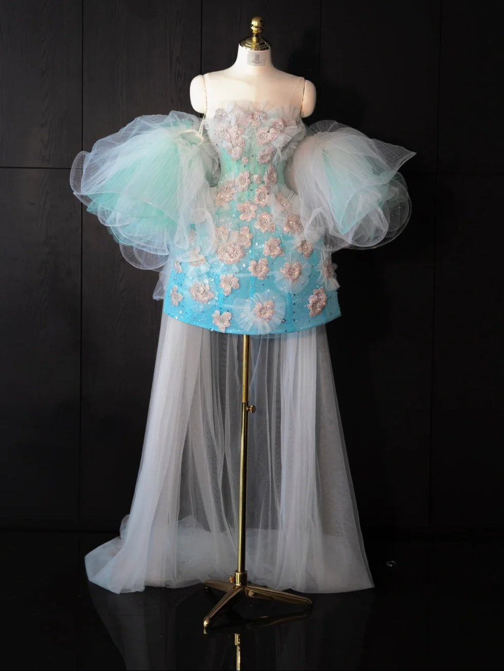 Vibrant Stereo Floral Tulle Layered Puff Sleeve Mini Dress Beading A-Line Homecoming Dress AP0993