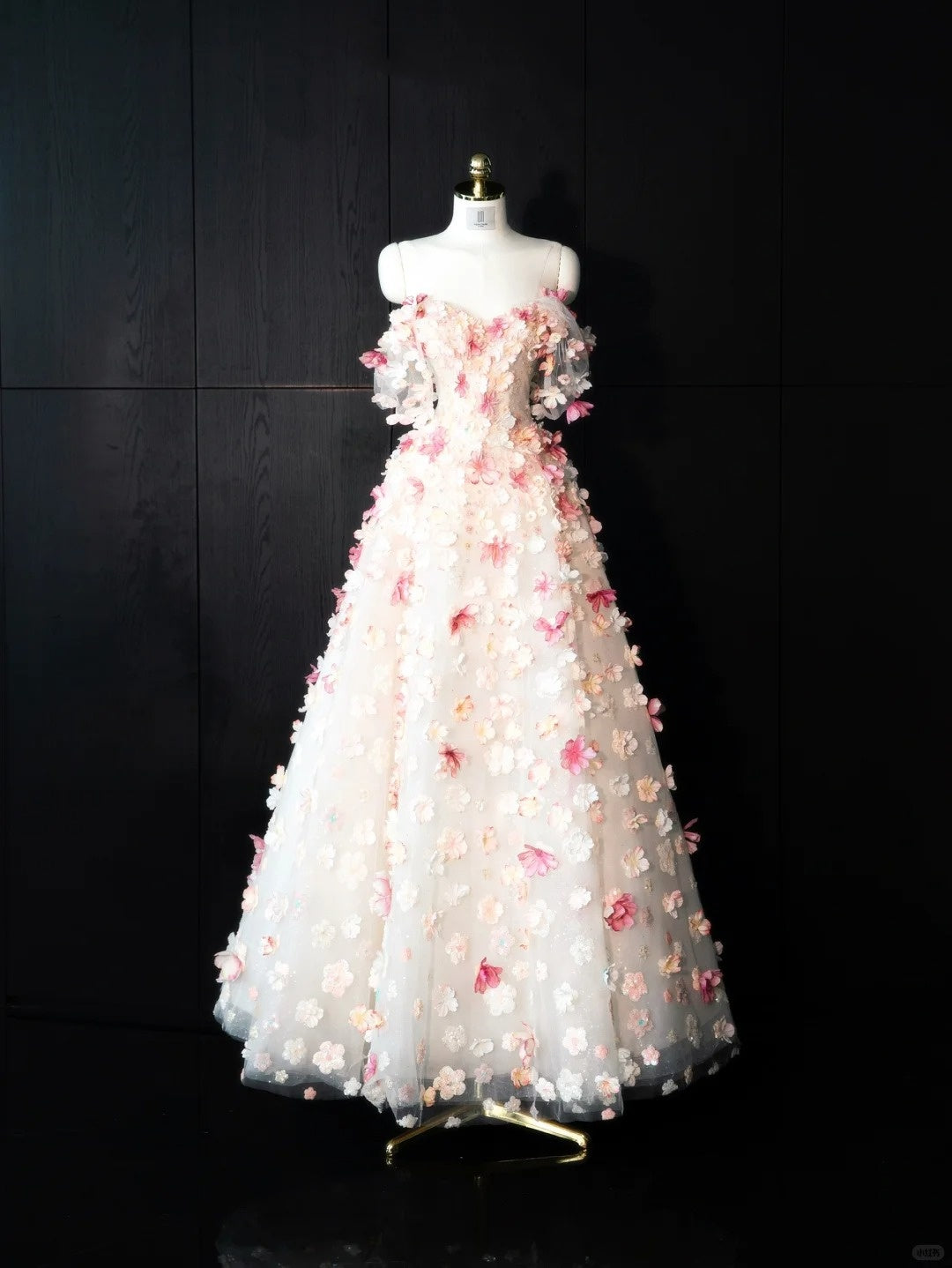 Glamorous Stereo Floral Tulle Evening Dress Off-Shoulder Sheer Tulle Short Sleeve Prom Dress AP0996