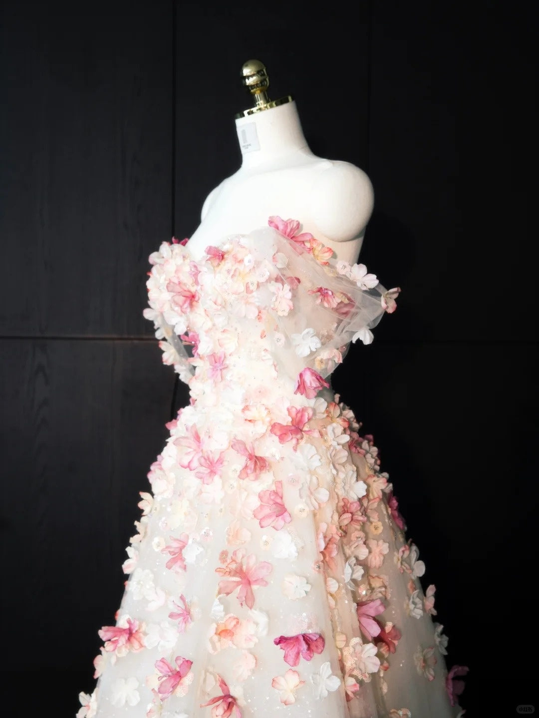 Glamorous Stereo Floral Tulle Evening Dress Off-Shoulder Sheer Tulle Short Sleeve Prom Dress AP0996