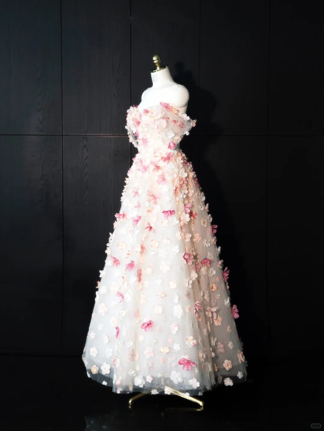 Glamorous Stereo Floral Tulle Evening Dress Off-Shoulder Sheer Tulle Short Sleeve Prom Dress AP0996