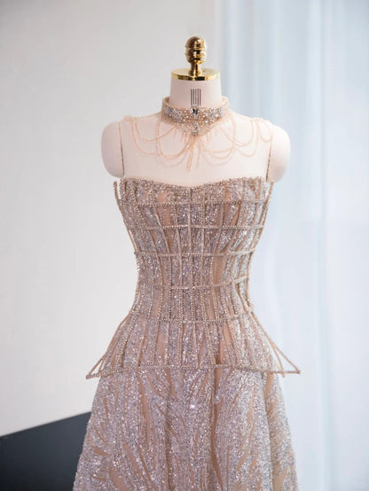 Gorgeous Pink Beading Tulle Sweet 16 Dress Shining Sequins Strapless A-Line Prom Dress AP1000