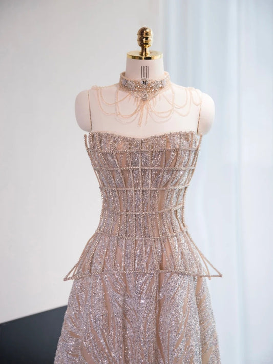 Gorgeous Pink Beading Tulle Sweet 16 Dress Shining Sequins Strapless A-Line Prom Dress AP1000