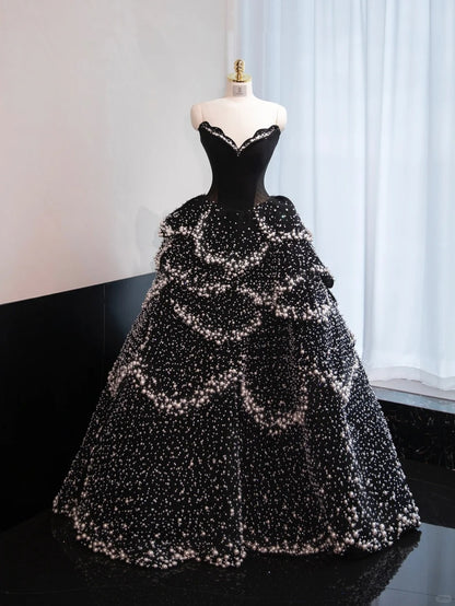 New Fashion Black Sparkly Beading Sweet 16 Party Dress Sweetheart Neck Strapless A-Line Prom Dress AP1001