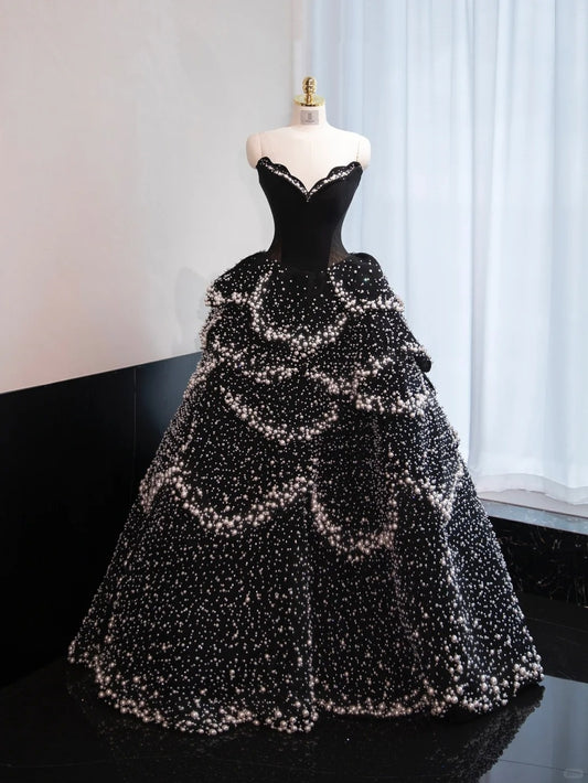 New Fashion Black Sparkly Beading Sweet 16 Party Dress Sweetheart Neck Strapless A-Line Prom Dress AP1001