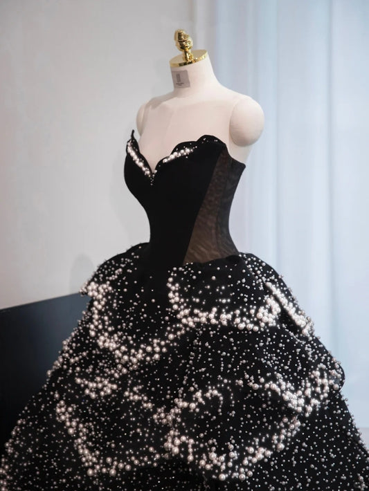 New Fashion Black Sparkly Beading Sweet 16 Party Dress Sweetheart Neck Strapless A-Line Prom Dress AP1001