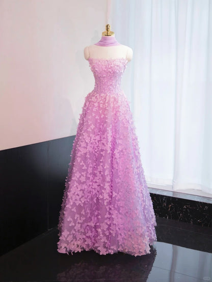 Charming Stereo Petal Lustrous Sequins Feast Dress Sheer Tulle Overlay Strapless A-Line Prom Dress AP1002