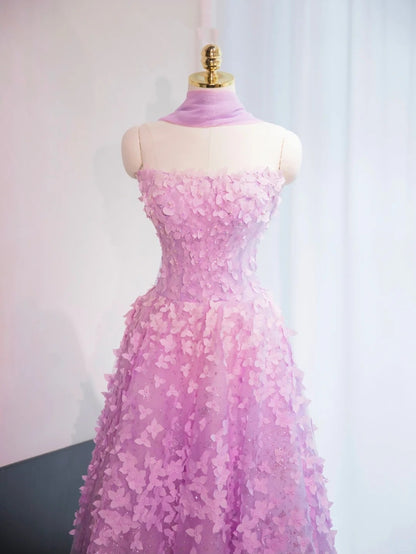 Charming Stereo Petal Lustrous Sequins Feast Dress Sheer Tulle Overlay Strapless A-Line Prom Dress AP1002