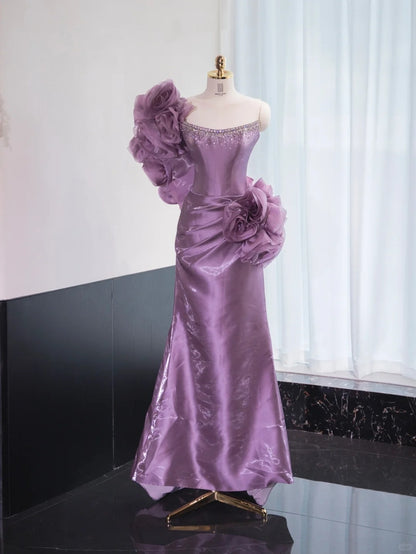 Sexy Handmade Flowers Lustrous Beading Sweet 16 Dress Sheen Fabric Strapless Prom Dress AP1006