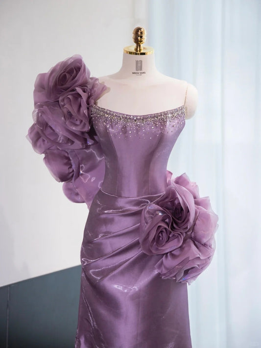 Sexy Handmade Flowers Lustrous Beading Sweet 16 Dress Sheen Fabric Strapless Prom Dress AP1006