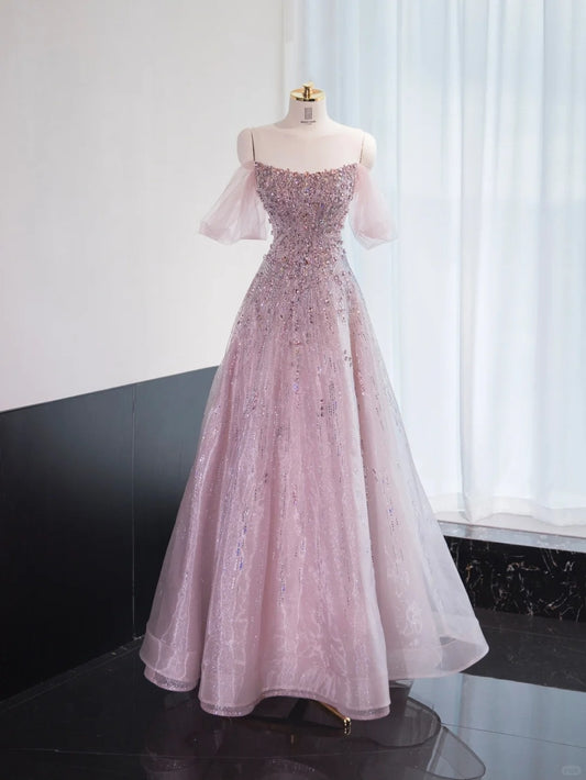 Chic Beading Embellished Off-Shoulder Sweet 15 Maxi Dress Strapless Layered Sheer Tulle Prom Dress AP1011