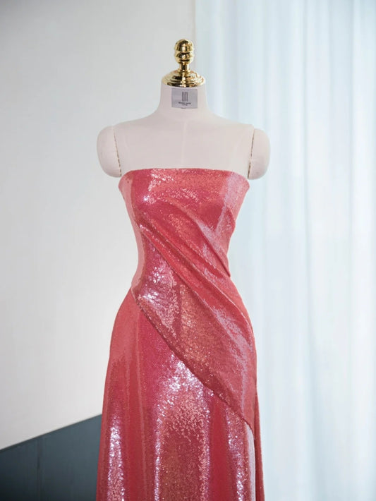 Vibrant Lustrous Sequins Strapless Sweet 15 Feast Dress Feather Embellished Hem Prom Dress AP1012