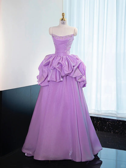 Classical Lavender Sheen Fabric Sweet 16 Party Dress Ruffled Strapless Beaded Prom Dress AP1015