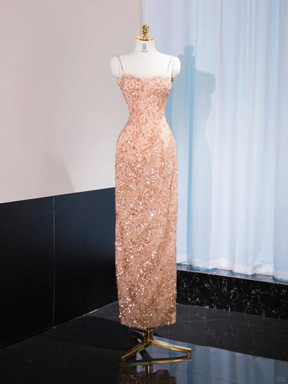 Romantic Sequins Glitter Cinched-Waist Feast Dress Chic Beaded Strap Prom Dress AP1016