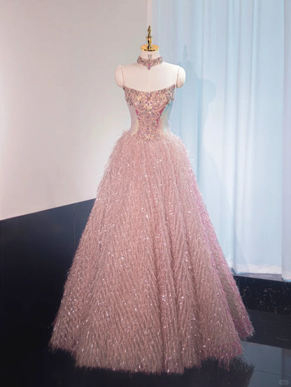 Classical Shine Sequins Beading Design Sweet 16 Feast Dress Tulle Layers Hem Strapless Prom Dress AP1027