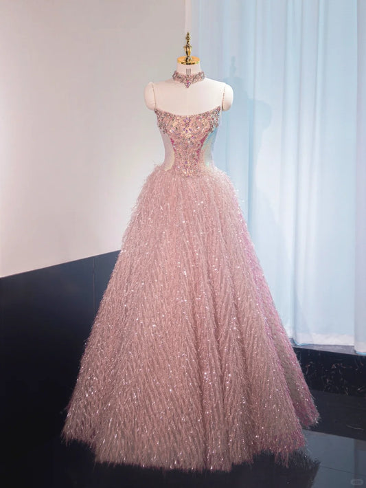 Classical Shine Sequins Beading Design Sweet 16 Feast Dress Tulle Layers Hem Strapless Prom Dress AP1027