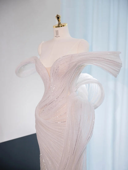 Fantastic Sheath Sparkle Tulle Mermaid Dress Sheer Sequins Mesh Off-Shoulder Prom Dress AP1028