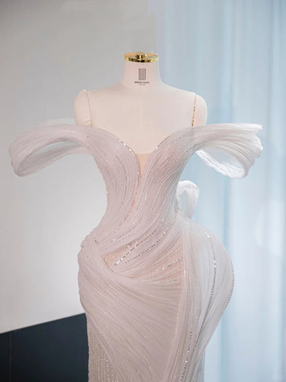 Fantastic Sheath Sparkle Tulle Mermaid Dress Sheer Sequins Mesh Off-Shoulder Prom Dress AP1028