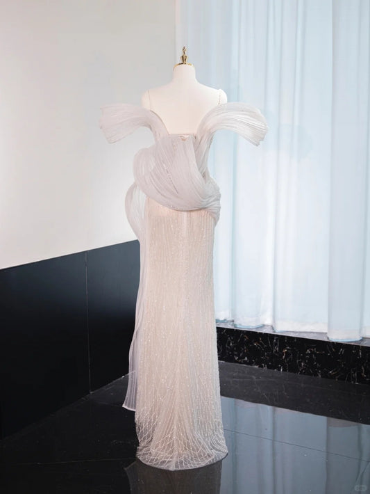 Fantastic Sheath Sparkle Tulle Mermaid Dress Sheer Sequins Mesh Off-Shoulder Prom Dress AP1028