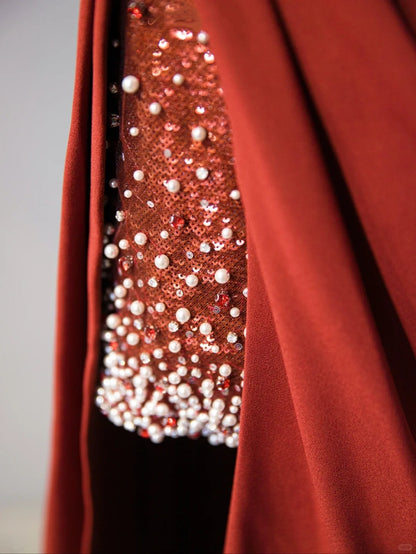 Gorgeous Sheath Red High-Slit Dress Off-Shoulder Beading Design Prom Dress AP1029