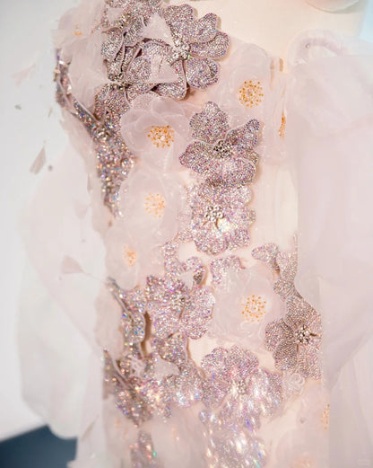 Chic Off-Shoulder Tulle Splicing Sheath Mermaid Dress Sweet 16 Beading Applique Design Prom Dress AP1030