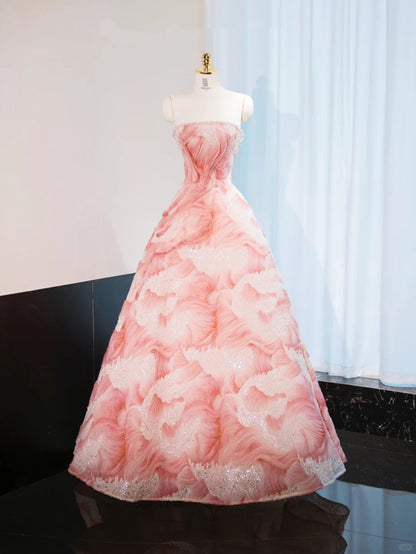 Cute Strapless Sequins Glittering Wave Ruffled Sweet 16 Dress Blush Pink Ombre Prom Dress AP1031