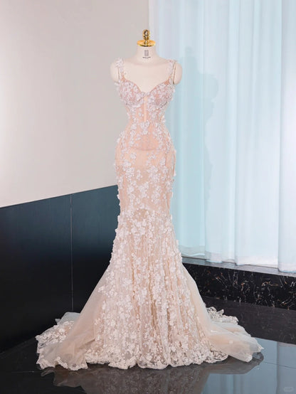 Romantic Applique Tulle Layered Mermaid Dress Sweet 16 Spaghetti Strap Prom Dress AP1033