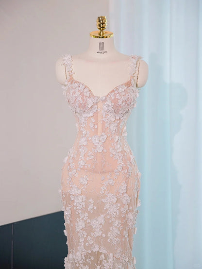 Romantic Applique Tulle Layered Mermaid Dress Sweet 16 Spaghetti Strap Prom Dress AP1033