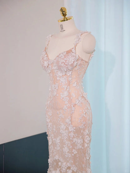 Romantic Applique Tulle Layered Mermaid Dress Sweet 16 Spaghetti Strap Prom Dress AP1033