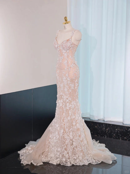 Romantic Applique Tulle Layered Mermaid Dress Sweet 16 Spaghetti Strap Prom Dress AP1033