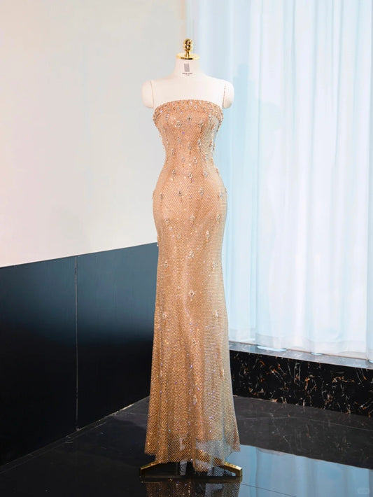 New Tendency Sparkle Rhinestone Mermaid Dress With Lining Sheen Tulle Cascade Prom Dress AP1034