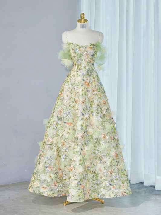 Forest-Inspired Applique Detail Sweet 16 Maxi Dress Off-Shoulder Sparkle Sequins A-Line Prom Dress AP1037