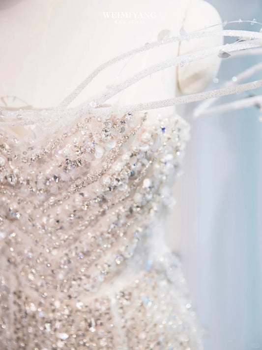 Fantastic Sheath Sparkle Crystal Mermaid Dress Beading Tassel Off-Shoulder Prom Dress AP1044