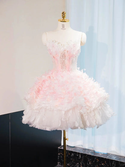 Cute Tiered Tulle Strapless Mini Dress Sparkly Sequins A-Line Petal Design Homecoming Dress AP1045