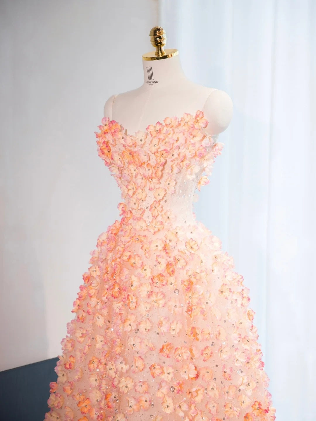 Vibrant Flowers Design Mesh Overlay Midi Dress Strapless Sparkly Sequins A-Line Prom Dress AP1047